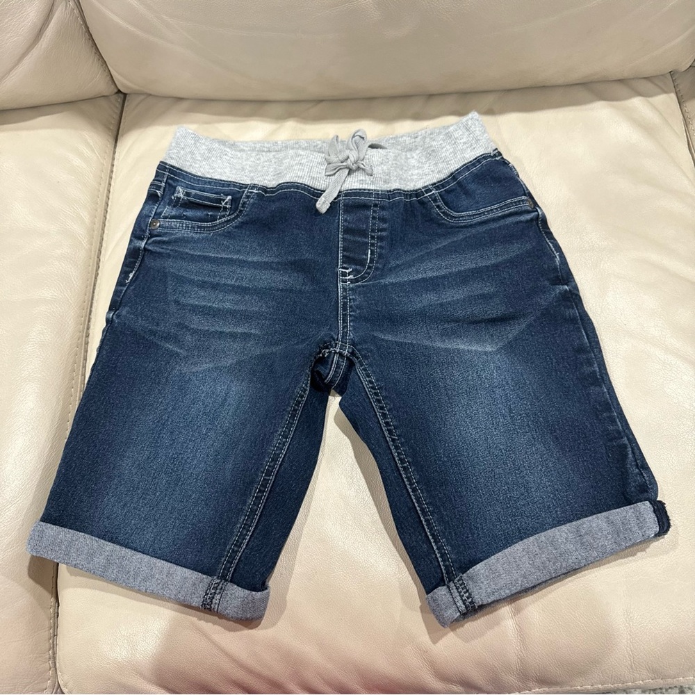 Justice Dark Blue Denim Shorts with Gray Waistband Size 12 Girls